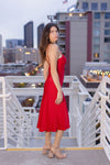 Sleeveless Chest Cut Out Satin Midi Dress Red