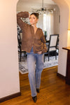 Long Sleeve Button Down Crochet Cardigan Top Brown