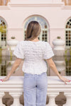 Short Sleeve Bow Tie Bubble Babydoll Top White