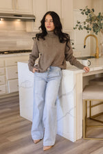 Long Sleeve Turtleneck Sweater Top Taupe