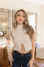 Mock Neck Cut Out Cropped Sweater Top Oatmeal