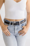 Contrast Stitched Rectangle Buckle Belt Black