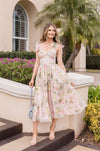 Sleeveless Shoulder Tie Floral Print Midi Dress Blush