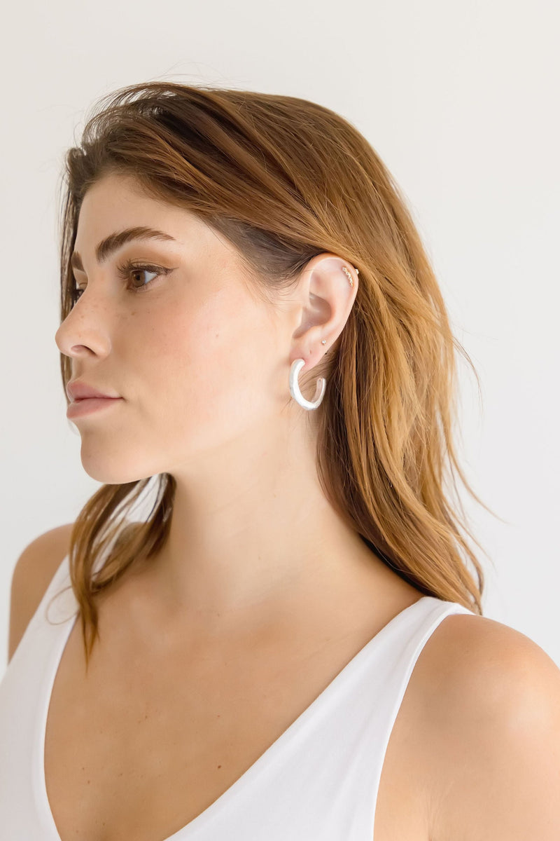  Semi Square Hoop Earrings Silver