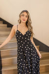 Sleeveless Back Tie Polka Dot Print Maxi Dress Black