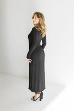 Long Sleeve Contrast Ribbed Maxi Dress Black