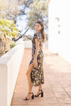 Short Flutter Sleeve Floral Print Maxi Dress Black