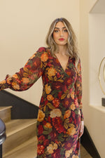 Long Sleeve Floral Print Maxi Dress Rust