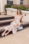 Sleeveless Shoulder Tie Floral Print Midi Dress Blush