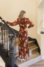 Long Sleeve Floral Print Maxi Dress Rust