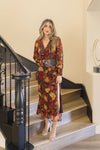 Long Sleeve Floral Print Maxi Dress Rust