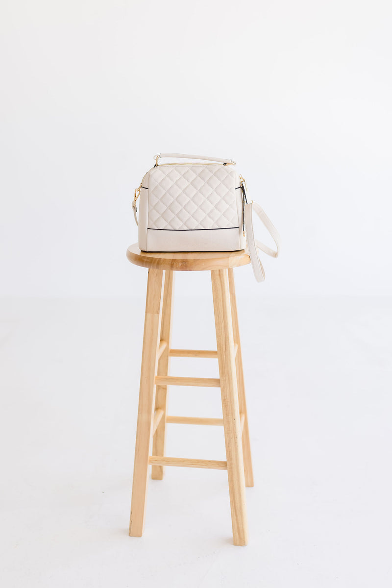 Ari Quilted Crossbody Purse Ivory