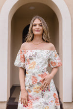 Off The Shoulder Floral Crochet lace Midi Dress Sage