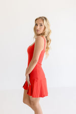 Sleeveless Stretch Linen Pleated Mini Dress Red