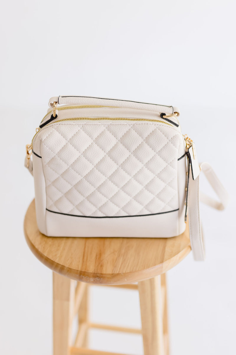 Ari Quilted Crossbody Purse Ivory