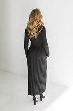 Long Sleeve Contrast Ribbed Maxi Dress Black