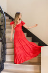 Ruffle Sleeve Maxi Dress Red