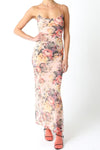 Sleeveless Mesh Floral Print Maxi Dress Blush