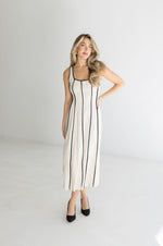 Sleeveless Contrast Linen Midi Dress Natural