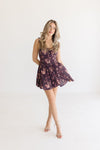  Sleeveless Shoulder Tie Floral Print Mini Dress Brown