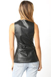 Sleeveless Vegan Leather Button Down Vest Black