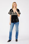 Short Sleeve Embroidered Floral Top Black