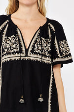 Short Sleeve Embroidered Floral Top Black