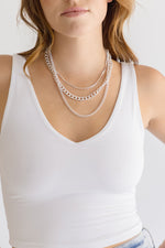 Layered Chunky Chain Link Necklace Silver