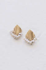 Diamond Shape Pearl Drop Earrings Gold