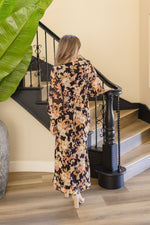 Long Sleeve Floral Print Maxi Dress Black