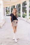 High Waist Washed Frayed Hem Denim Mini Skirt Mocha