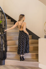 Sleeveless Back Tie Polka Dot Print Maxi Dress Black