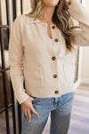 Long Sleeve Button Down Wool Cardigan Cream