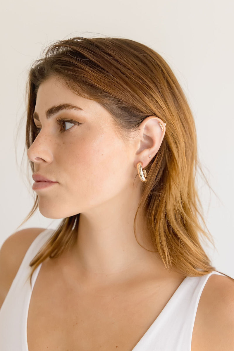  Rectangle Thick Hoop Earrings Gold