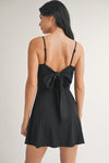 Olivia Sleeveless Back Bow Stretch Linen Mini Dress Black