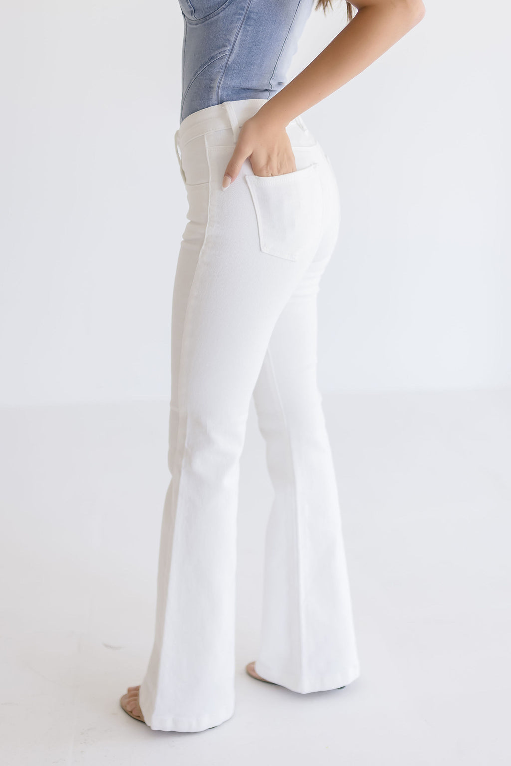  Low Rise Flare Leg Jeans White