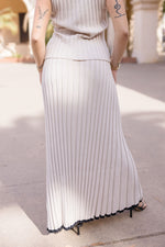 Short Sleeve Button Down Ribbed Contrast Top And Maxi Skirt Black