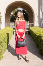 Off The Shoulder Lace Trim Mesh Top And Maxi Skirt Set Red