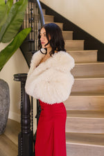 Long Sleeve Faux Fur Jacket Ivory