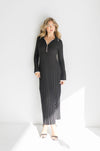 Long Sleeve Contrast Ribbed Maxi Dress Black