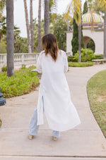  Long Sleeve Snap Button Down Shirt Dress White