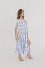 Kimono Sleeve Floral Print Maxi Dress Blue