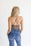 Sleeveless Cut Out Leopard Print Bodysuit Brown