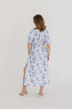 Kimono Sleeve Floral Print Maxi Dress Blue