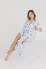 Kimono Sleeve Floral Print Maxi Dress Blue