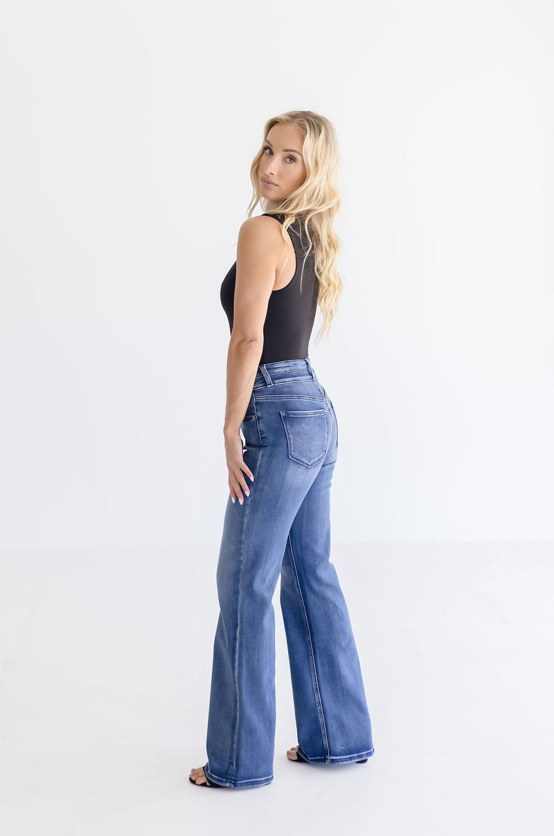  High Rise Flare Leg Jeans Dark Wash