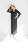 Long Sleeve Contrast Ribbed Maxi Dress Black