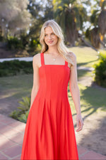 Sleeveless Linen Midi Dress Red