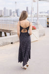 Sleeveless Asymmetrical Floral Print Midi Dress Black