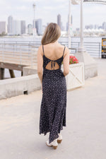 Sleeveless Asymmetrical Floral Print Midi Dress Black